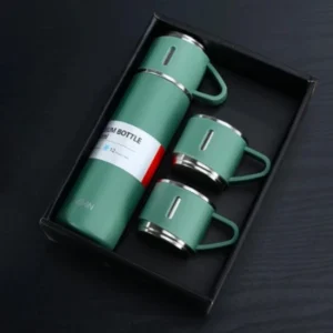 مجموعة ترمس حراري ستانلس ستيل مع 3 مجات للقهوة - منت جرين